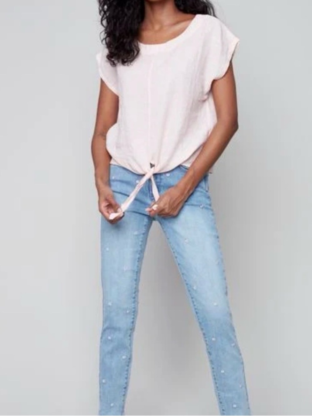 Charlie B White Front Tie Linen Top Size S